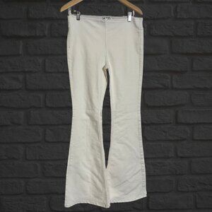 Free People Pull On Elastic Waist Flare Pants White Bell Bottoms Size 31 Boho